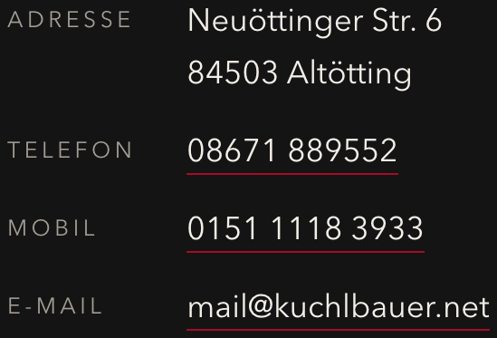 Kontaktdaten der J. Kuchlbauer GmbH, Neuöttinger Str. 6, 84503 Altötting. Telefon und E-Mail finden Sie im Impressum.